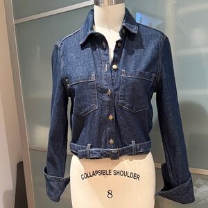 Denim Jacket dark with Belt. Large cuffs on sleeves. Shirt/jacket